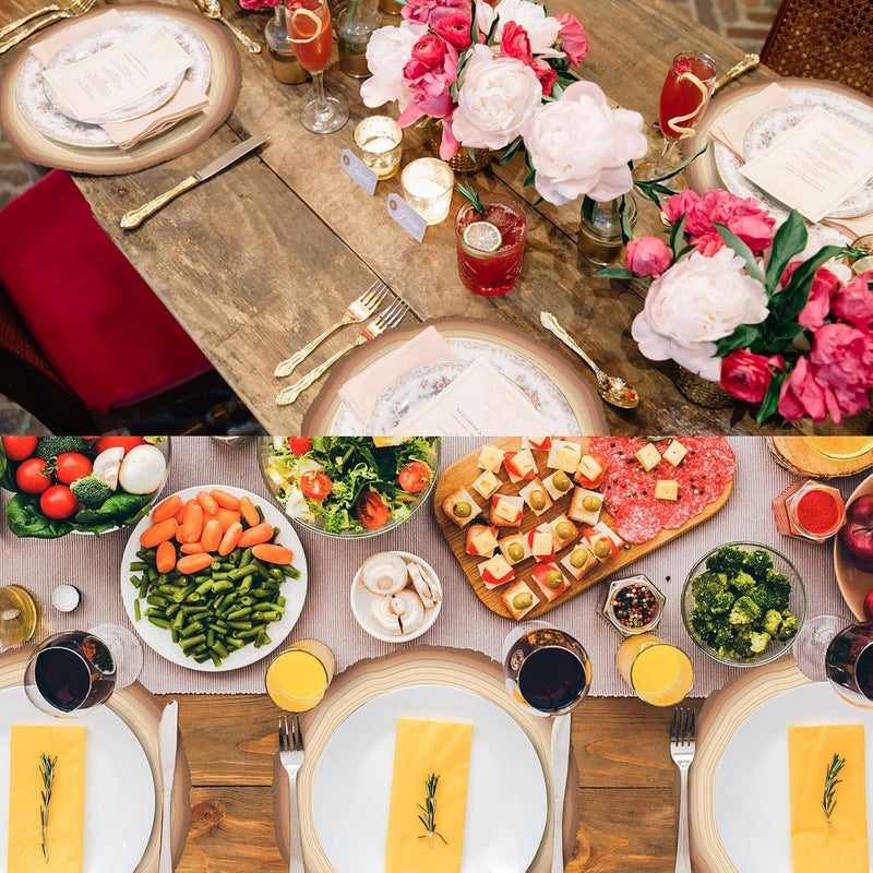 Teling 50 Packs Wood Slices Disposable Table Placemats Round Rustic Brown Wood Slices Place Mat 13 Inch Paper Placemats for Farmhouse Wedding Baby Shower Birthday Party Supplies Decoration - Image 5