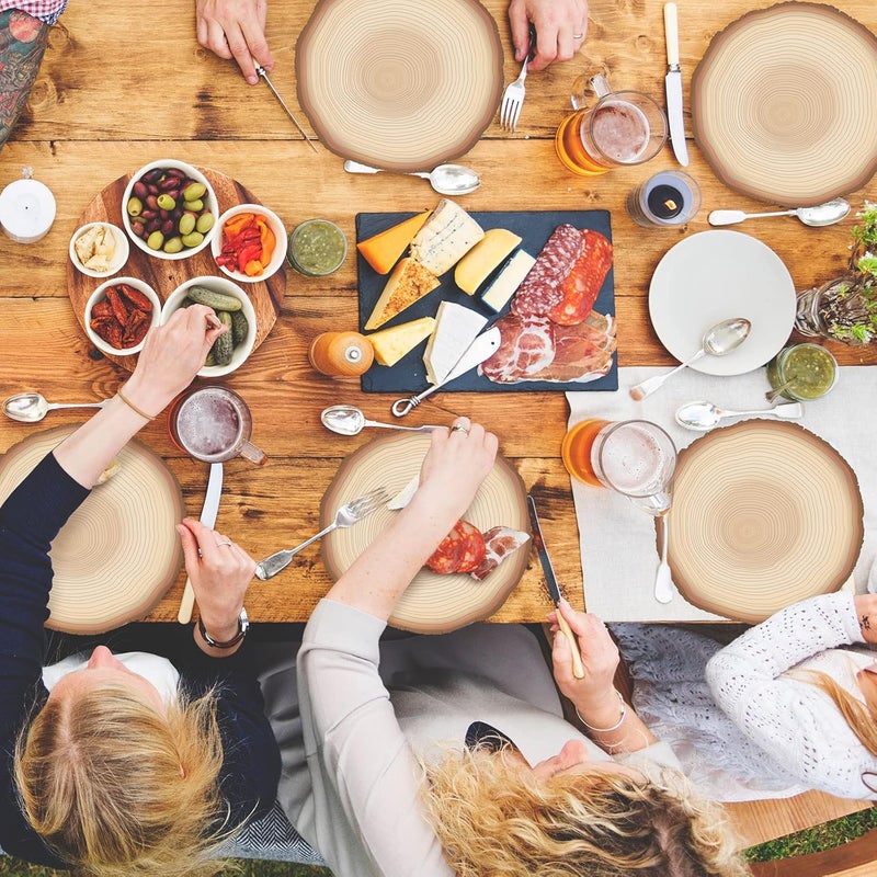 Teling 50 Packs Wood Slices Disposable Table Placemats Round Rustic Brown Wood Slices Place Mat 13 Inch Paper Placemats for Farmhouse Wedding Baby Shower Birthday Party Supplies Decoration - Image 4