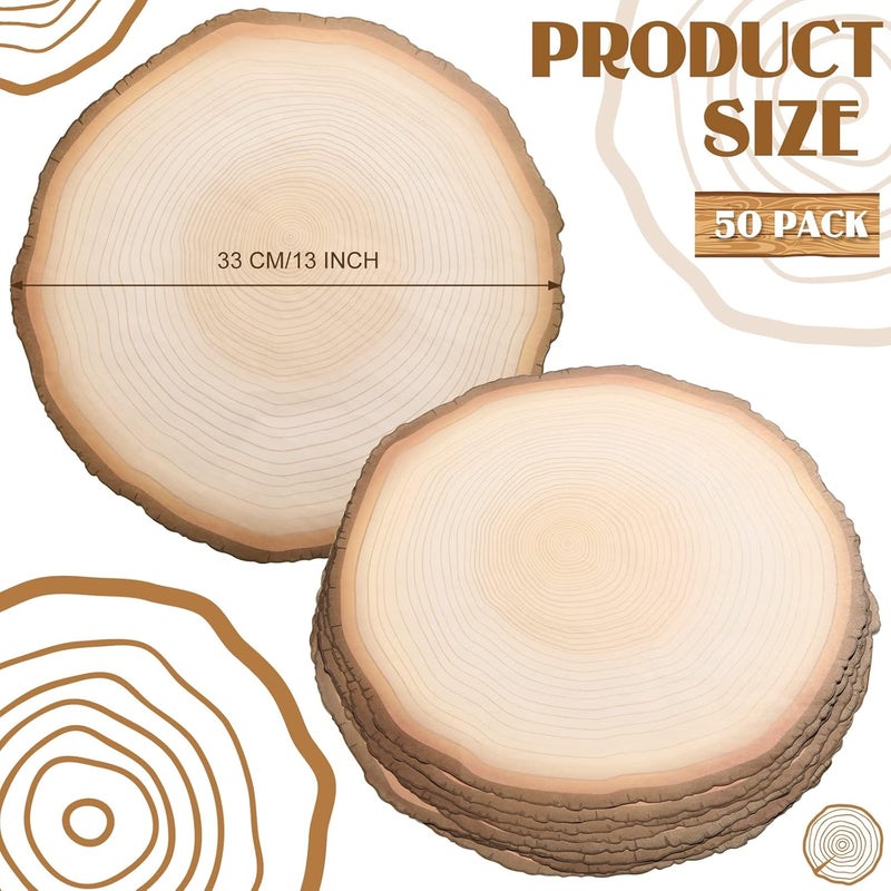 Teling 50 Packs Wood Slices Disposable Table Placemats Round Rustic Brown Wood Slices Place Mat 13 Inch Paper Placemats for Farmhouse Wedding Baby Shower Birthday Party Supplies Decoration - Image 2