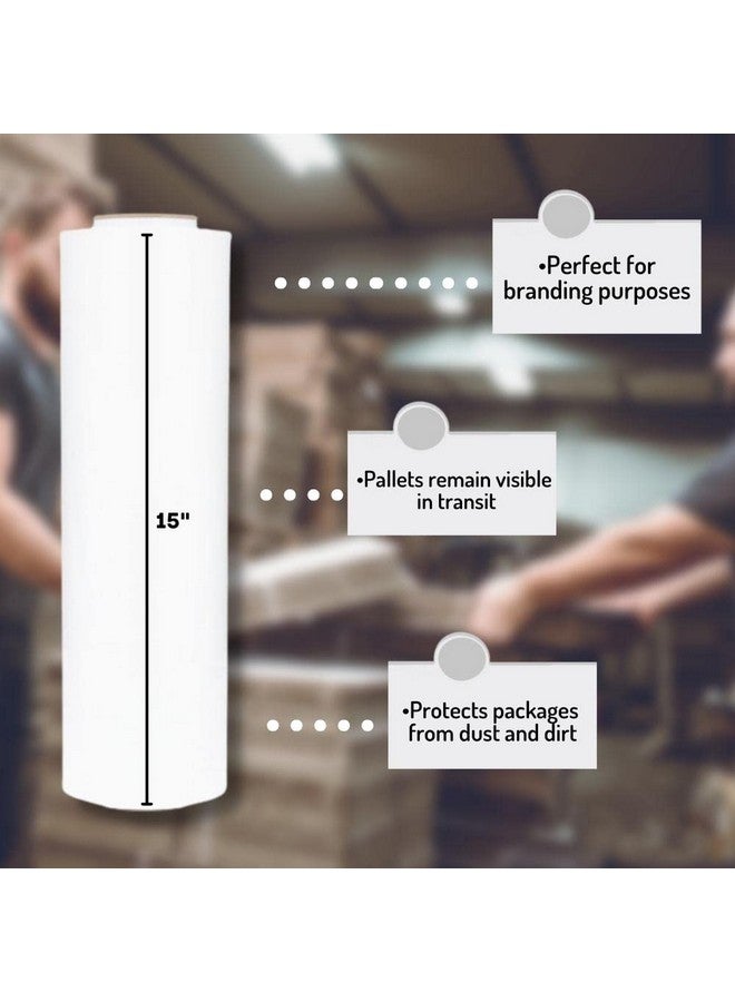 باكيدجينج سابلايز باي ميل Psbm غلاف مطاطي أبيض 1 حزمة 15 بوصة × 1500 قدم 80 قياس البلاستيك التشبث اللون الداكن اليد تمتد فيلم رولز للتغليف نقل منصات التعبئة - Image 3