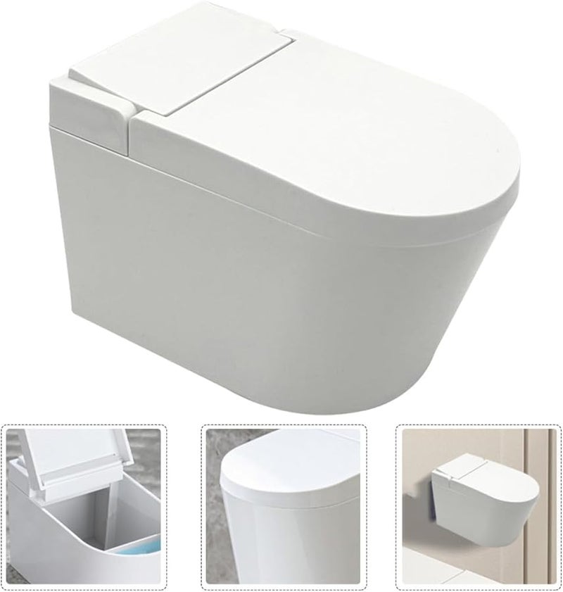 علبة سجائر مصغرة من البلاستيك الأبيض مثبتة على الحائط بغطاء على شكل مرحاض لحاوية أعقاب السجائر للحمامات الداخلية - Image 3