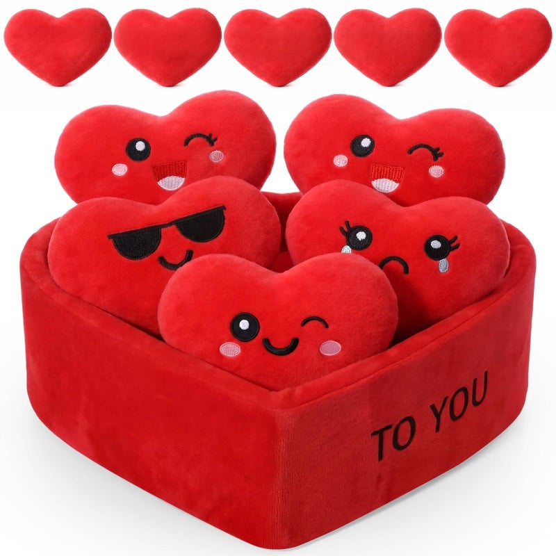 Hollowfly Valentines Day Heart Plush Gift for Her Him Valentines Emotional Plush Gift Heart Stuffed Animals for Husband Wife Girlfriend Boyfriend 5 Love Plushs with Five Love Language in One Basket - Image 3