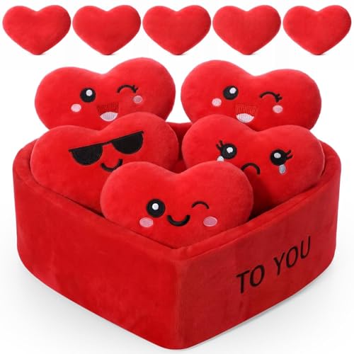 Hollowfly Valentines Day Heart Plush Gift for Her Him Valentines Emotional Plush Gift Heart Stuffed Animals for Husband Wife Girlfriend Boyfriend 5 Love Plushs with Five Love Language in One Basket - Image 1