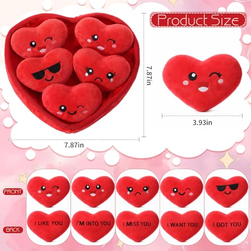 Hollowfly Valentines Day Heart Plush Gift for Her Him Valentines Emotional Plush Gift Heart Stuffed Animals for Husband Wife Girlfriend Boyfriend 5 Love Plushs with Five Love Language in One Basket - Image 5