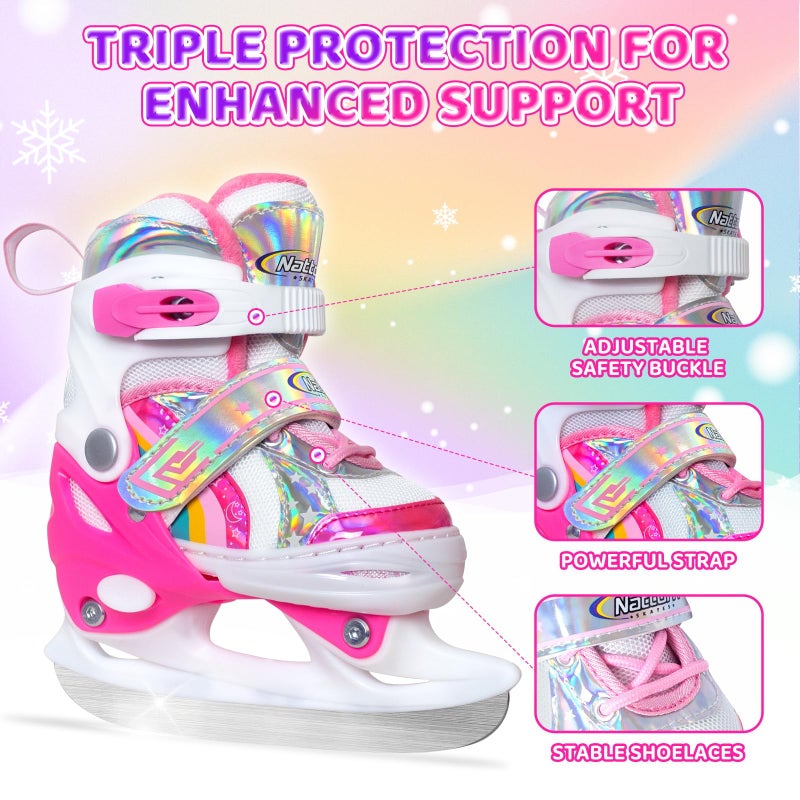 Nattork Girls Ice Skates for Kids 4 Size Adjustable Rainbow Ice Skate with Fleece Lining for Outdoor & Rink - Image 4