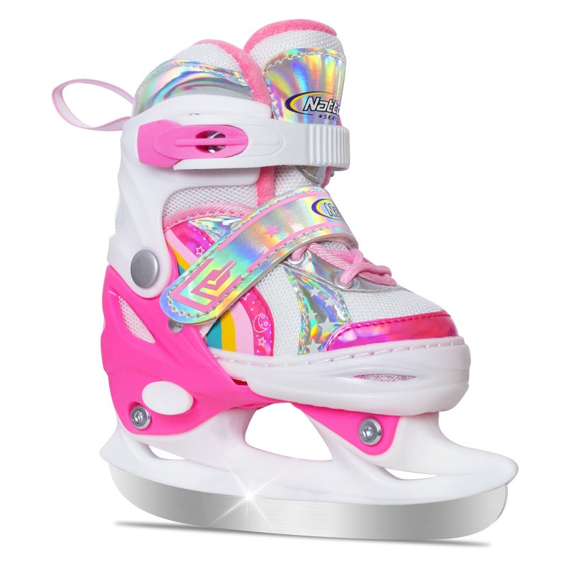 Nattork Girls Ice Skates for Kids 4 Size Adjustable Rainbow Ice Skate with Fleece Lining for Outdoor & Rink - Image 1