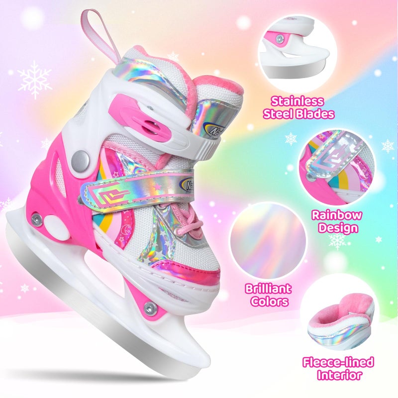 Nattork Girls Ice Skates for Kids 4 Size Adjustable Rainbow Ice Skate with Fleece Lining for Outdoor & Rink - Image 3