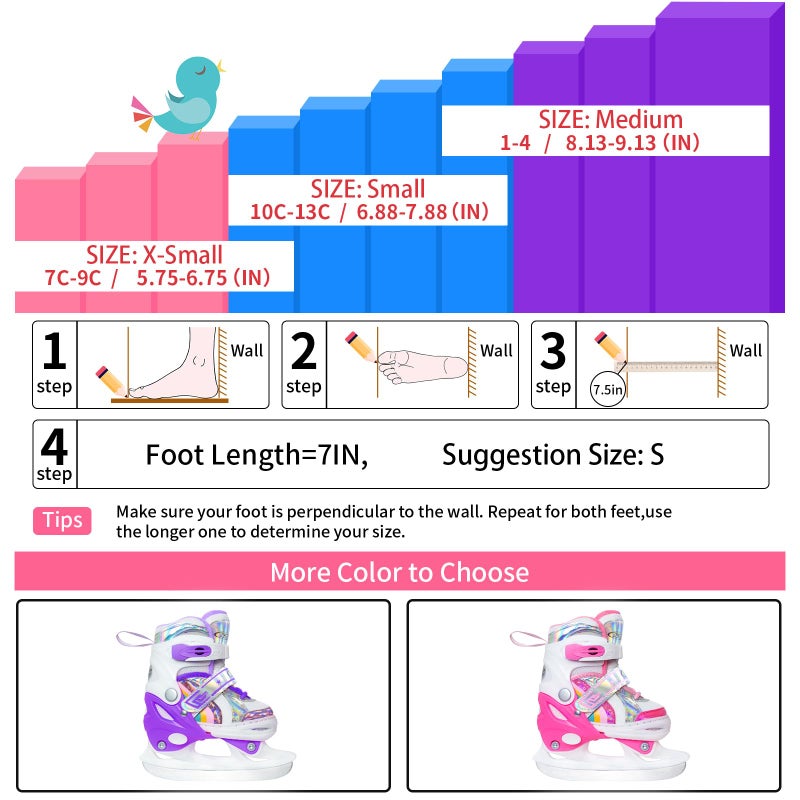 Nattork Girls Ice Skates for Kids 4 Size Adjustable Rainbow Ice Skate with Fleece Lining for Outdoor & Rink - Image 5