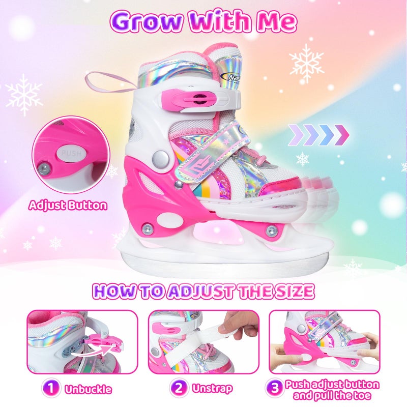 Nattork Girls Ice Skates for Kids 4 Size Adjustable Rainbow Ice Skate with Fleece Lining for Outdoor & Rink - Image 2