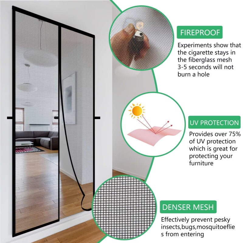 ريلاينسر شاشة باب مغناطيسية من الألياف الزجاجية تناسب حجم الباب 34 بوصة × 82 بوصة شبكة باب شاشة إغلاق تلقائي مع مغناطيسات شبكية لمدخل الفناء وغطاء أبواب ذاتي الإغلاق ومضادة للبعوض ستارة مدخل شبكية - Image 4
