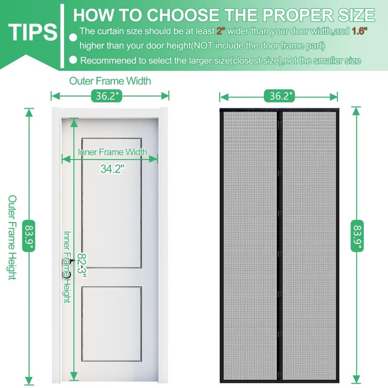 ريلاينسر شاشة باب مغناطيسية من الألياف الزجاجية تناسب حجم الباب 34 بوصة × 82 بوصة شبكة باب شاشة إغلاق تلقائي مع مغناطيسات شبكية لمدخل الفناء وغطاء أبواب ذاتي الإغلاق ومضادة للبعوض ستارة مدخل شبكية - Image 2