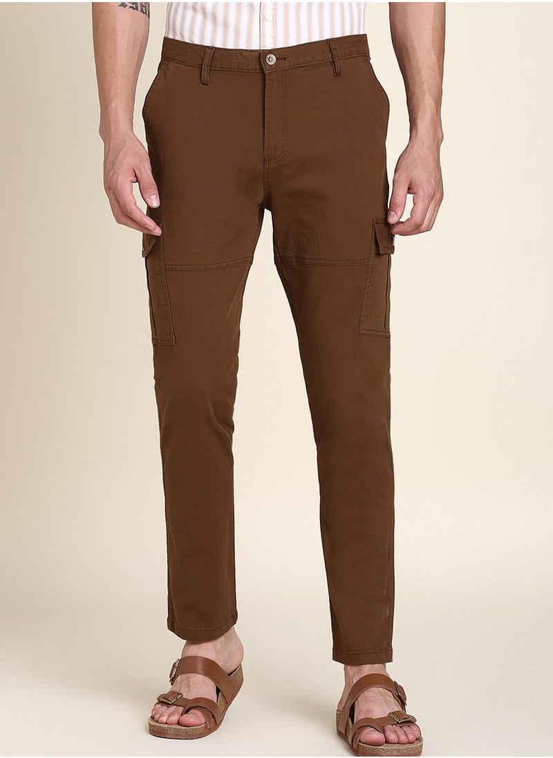 Dennis Lingo Brown Casual Trousers for Men - Slim Fit, Cotton Lycra  - Image 1