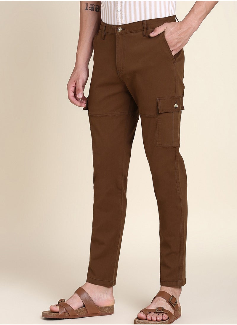 Dennis Lingo Brown Casual Trousers for Men - Slim Fit, Cotton Lycra  - Image 2