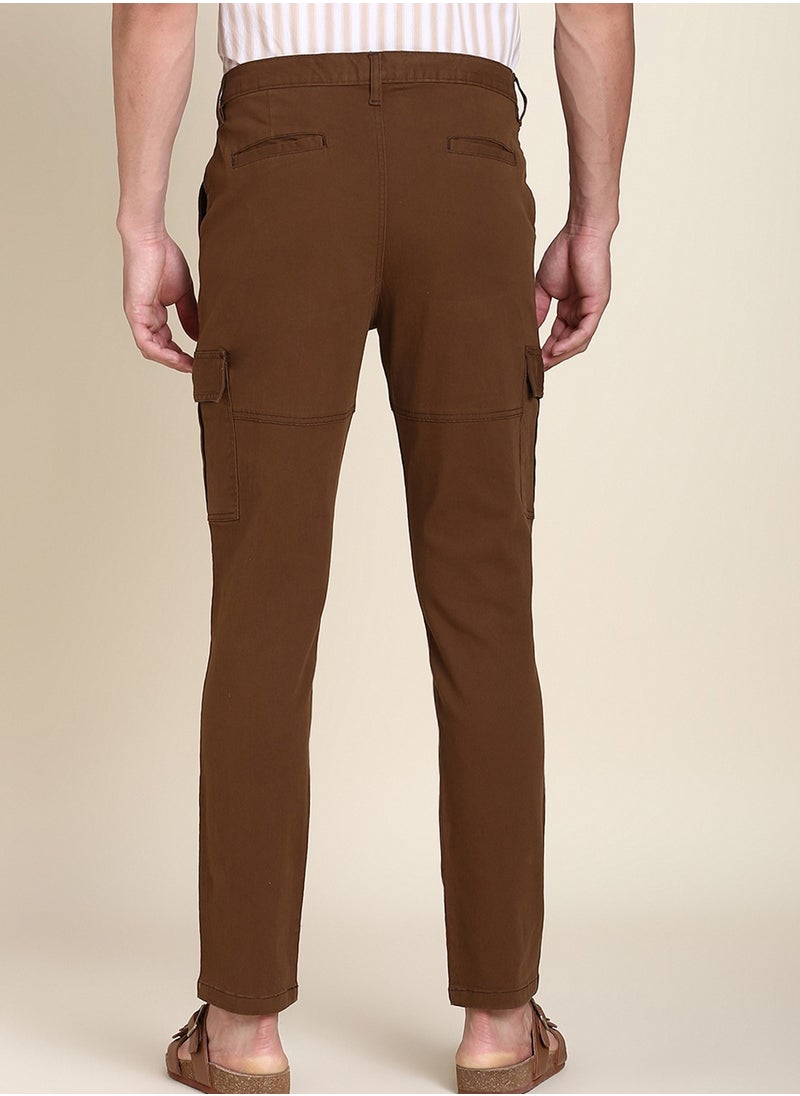 Dennis Lingo Brown Casual Trousers for Men - Slim Fit, Cotton Lycra  - Image 3