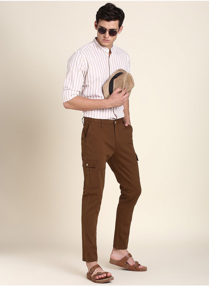 Dennis Lingo Brown Casual Trousers for Men - Slim Fit, Cotton Lycra  - Image 4