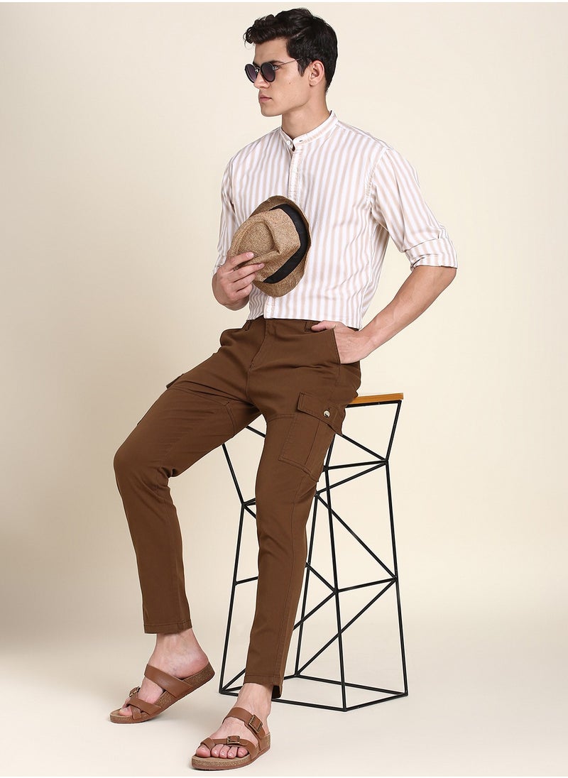 Dennis Lingo Brown Casual Trousers for Men - Slim Fit, Cotton Lycra  - Image 5