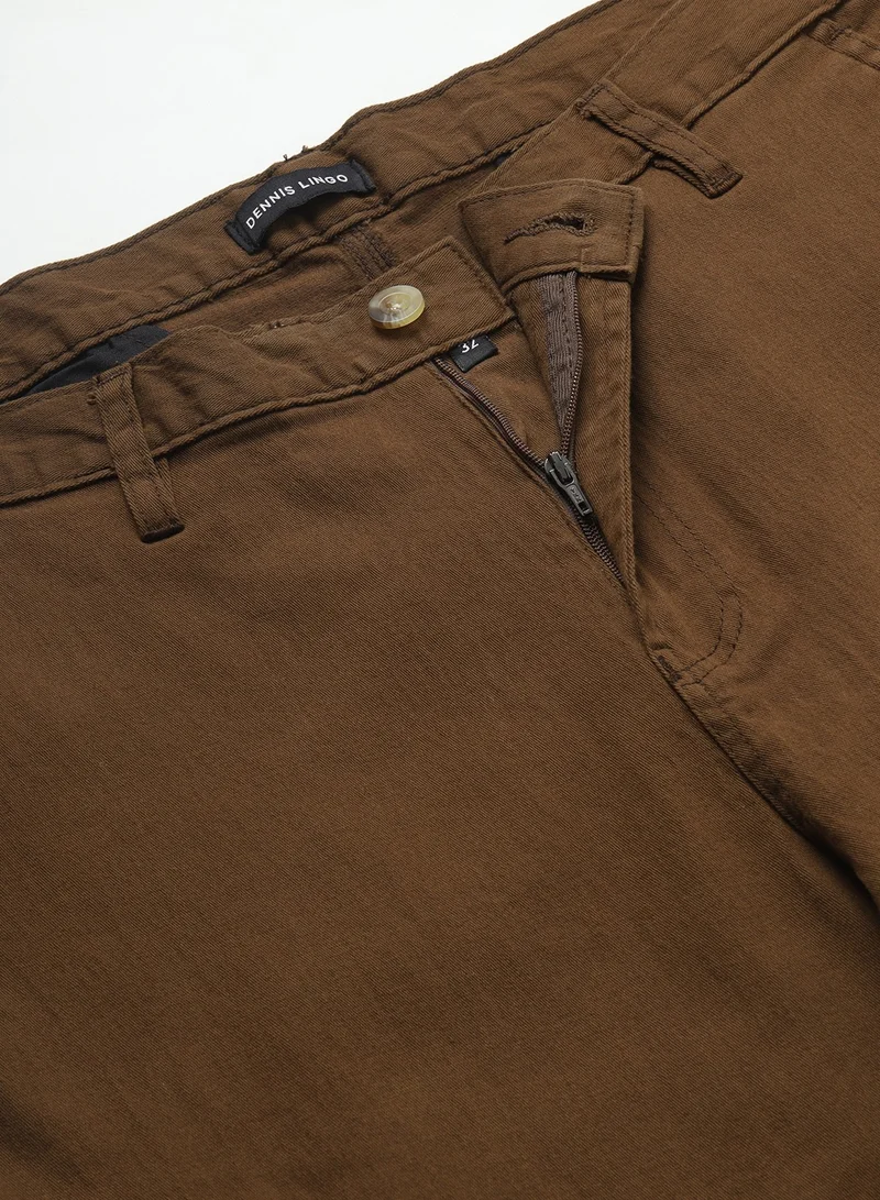 Dennis Lingo Brown Casual Trousers for Men - Slim Fit, Cotton Lycra