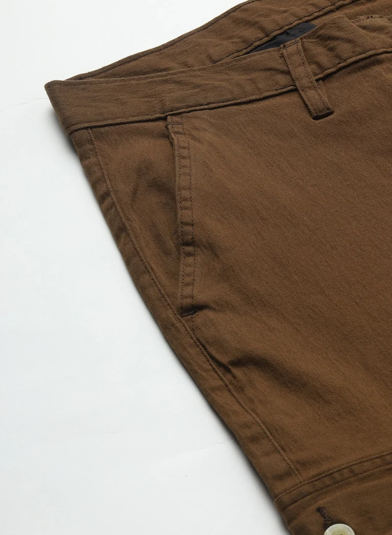 Dennis Lingo Brown Casual Trousers for Men - Slim Fit, Cotton Lycra