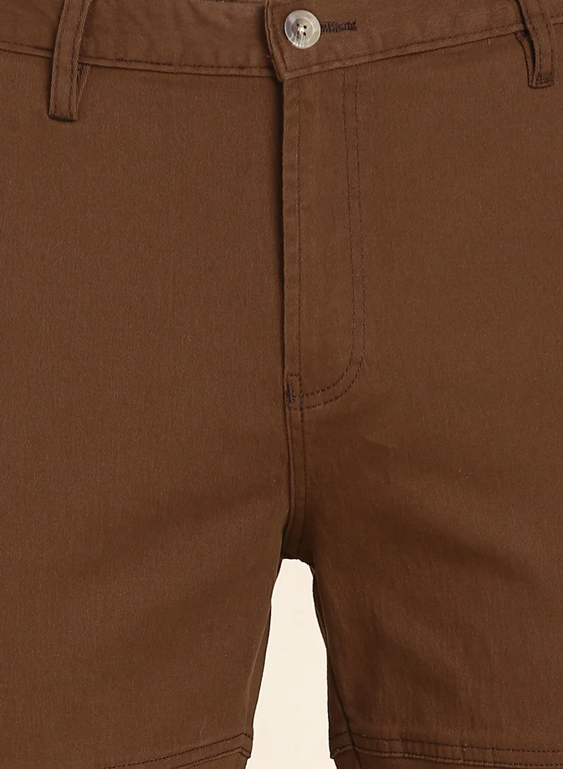 Dennis Lingo Brown Casual Trousers for Men - Slim Fit, Cotton Lycra