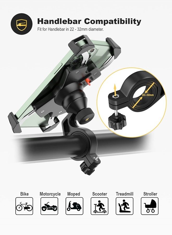Grefay Bike Phone Mount Metal Motorcycle Handlebar Phone Holder Scooter Phone Clamp for 4.0-7.0 Inch Smartphone with 360° Rotation - Image 4