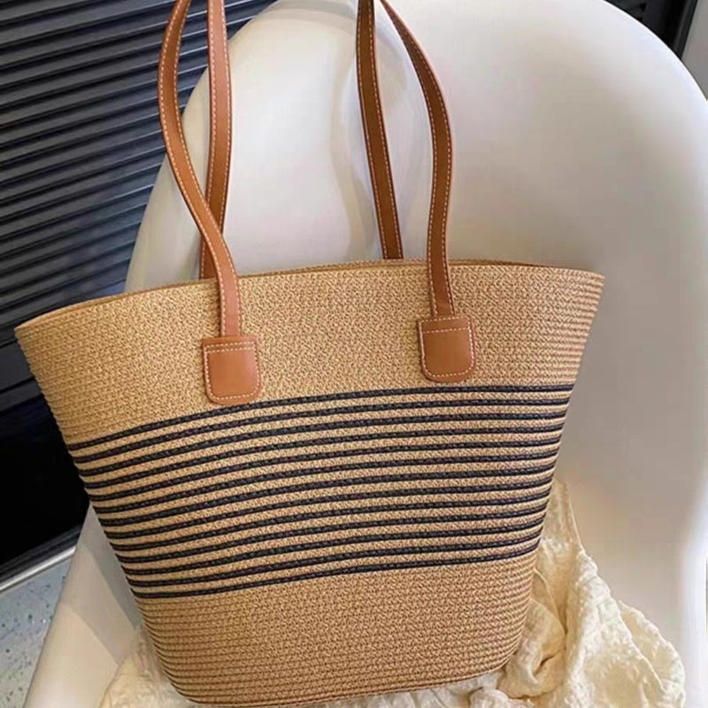 Manufacturer Striped Woven Bag Outer Single Seaside Beach Straw Bag Women'S New Fashion Commuter Tote Bag - Image 2