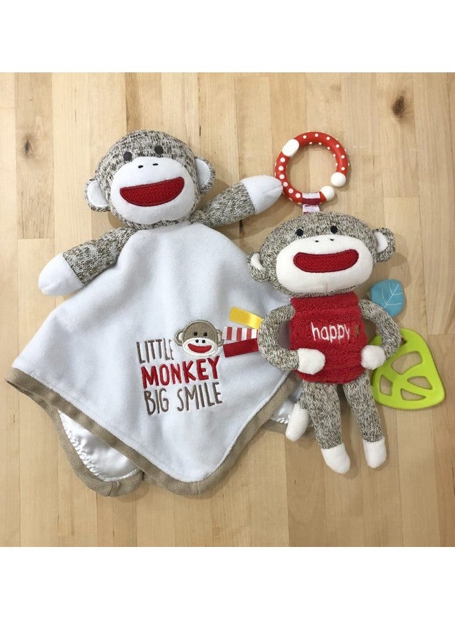 Baby Starters Plush 14 Inch Snuggle Buddy With Embroidery And Satin Sock Monkey Blanket And Toy Tan - Image 2