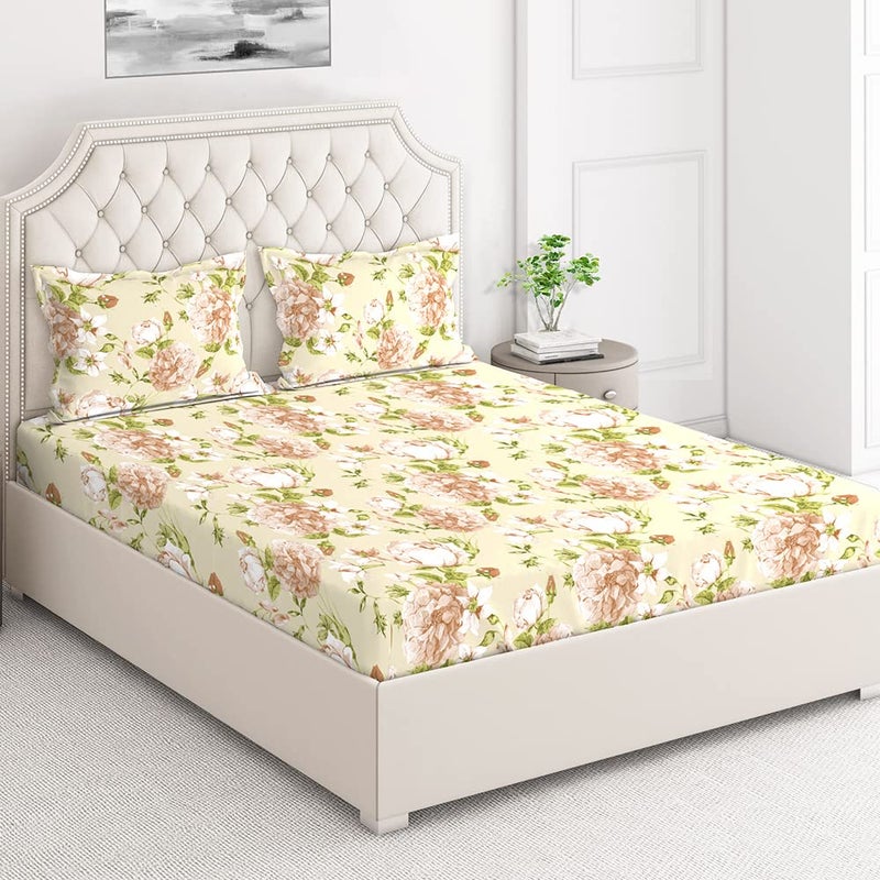 Layers Classic 100 Cotton Bedsheet Set for All Seasons Lightweight Moisture Absorbent Machine Washable Easy to Care Gift for Housewarming More 104 TC Queen Size Brown Floral Pattern - Image 2