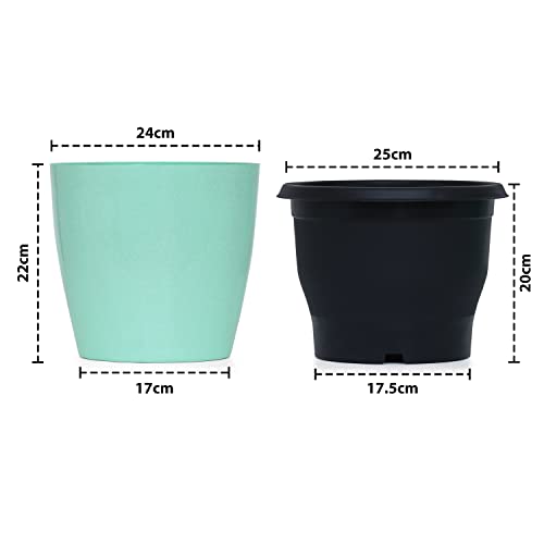 Livzing 10 Inch Plant Pot Pack of 5 (10 Pots) | Self Watering Indoor Pot | Blue Dot Outer and Black Inner Flower Pot | UnFadable - Low Maintenance Gamla | Suitable for Home Indoor and Balcony Plants - Image 2