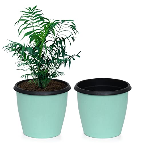 Livzing 10 Inch Plant Pot Pack of 5 (10 Pots) | Self Watering Indoor Pot | Blue Dot Outer and Black Inner Flower Pot | UnFadable - Low Maintenance Gamla | Suitable for Home Indoor and Balcony Plants - Image 4