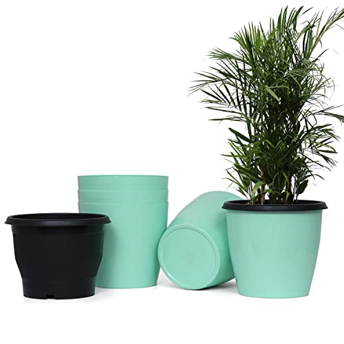 Livzing 10 Inch Plant Pot Pack of 5 (10 Pots) | Self Watering Indoor Pot | Blue Dot Outer and Black Inner Flower Pot | UnFadable - Low Maintenance Gamla | Suitable for Home Indoor and Balcony Plants - Image 1
