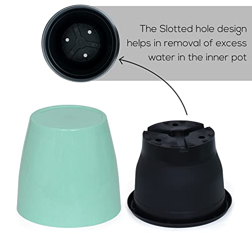 Livzing 10 Inch Plant Pot Pack of 5 (10 Pots) | Self Watering Indoor Pot | Blue Dot Outer and Black Inner Flower Pot | UnFadable - Low Maintenance Gamla | Suitable for Home Indoor and Balcony Plants - Image 3
