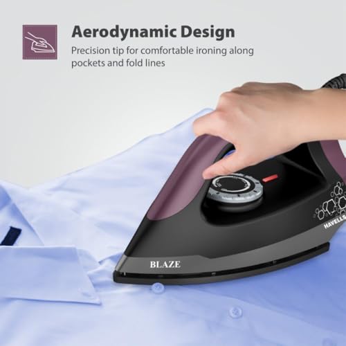 Havells Blaze Dry Iron 2 KG Heavy Weight Dry Iron| 1250W| American Heritage Non-stick Coated Sole Plate For Smooth Gliding & Long Life| Aerodynamic Design| 2 Year Manufacturer Warranty (Black) - Image 3