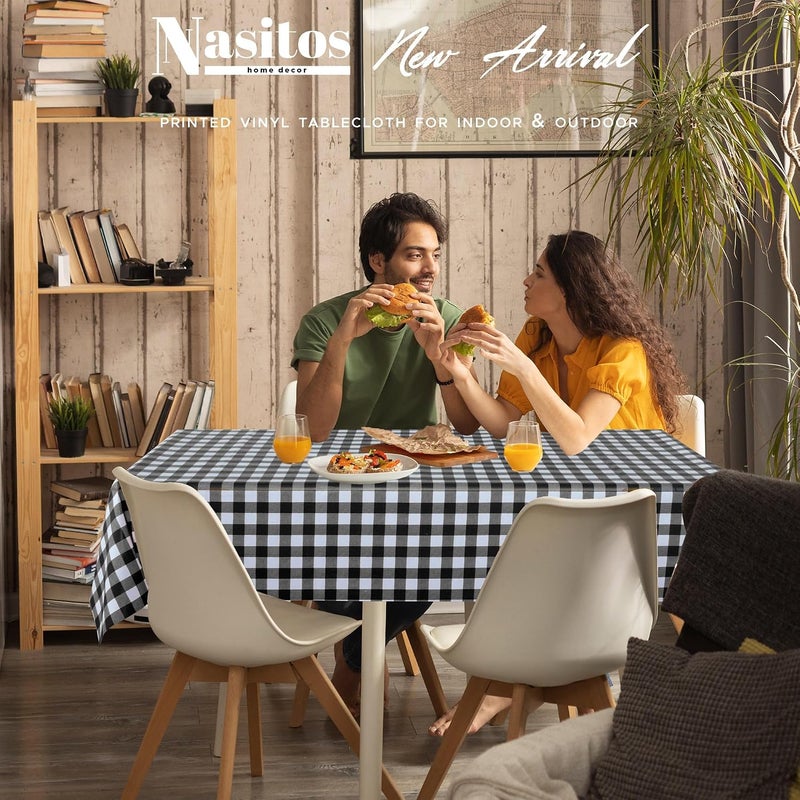 Nasitos 2 Pack Rectangle Vinyl Table Cloth with Flannel Backing 60x120 Inch-Waterproof Outdoor Picnic Tablecloth Checkered, Wipeable Plastic Black and White Table Cover for Dinner Party, Kitchen - Image 5