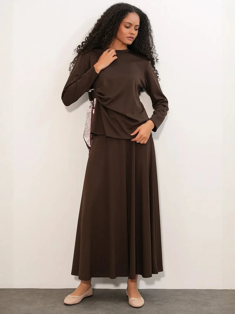 بيغ دارت BDART Long Sleeve Blouse And Wide-leg Skirt Coord