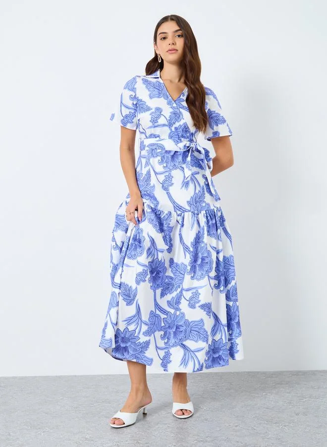 Styli All-Over Floral Print Tiered Maxi Dress