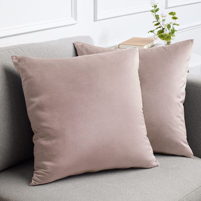 VELVET THROW PILLOW COVERS SET OF 2 20X20 DECORATIVE SQUARE PILLOWS HOME DECOR SOFT ACCENT CASES SILKY MACHINE WASHABLE PILLOWCASES FOR SOFA COUCH BEDROOM LIVING ROOM PETAL PINK