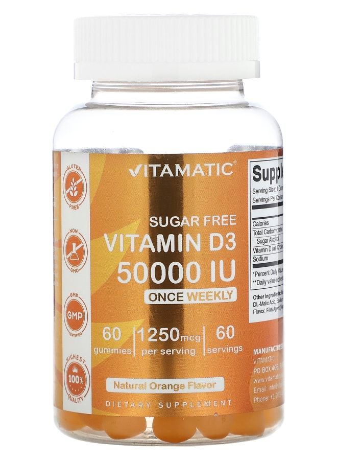 Vitamatic Sugar Free Vitamin D3 Natural Orange 1250 mcg (50000 IU) 60 Gummies 