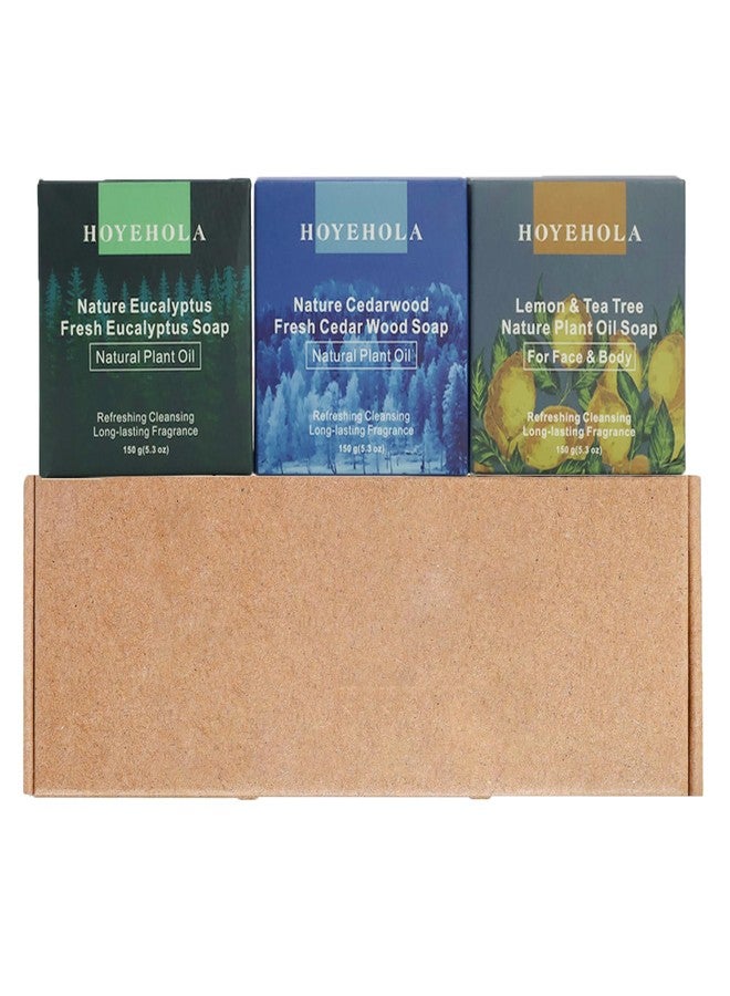 HOYEHOLA 3Pcs Natural Soap Bars for Bath Wash - Fresh Plant Essential Oils Eucalyptus, Cedarwood, Lemon Soap Bars for All Skin Type - Image 1
