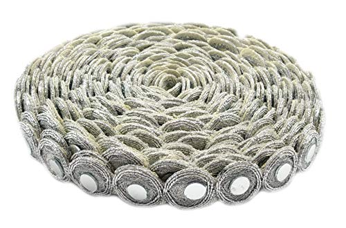 GOELX Round Shiny Mirror Lace 9 Mtr / 9.8 Yards Border for Dresses, Sarees, Suits, Blouses, Dupattas, Bags, Art & Craft - Silver - Image 3