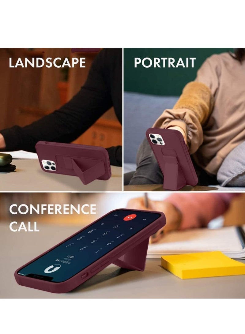 ELTRAZONE iPhone 16 Pro Maroon Magnetic Car Mount Kickstand Case – Premium Silicone with Vertical & Horizontal Hand Strap and Multi-Stand - Image 2
