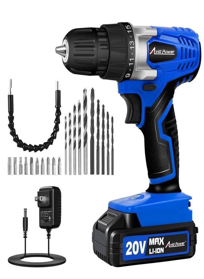 AVID POWER 20V MAX Lithium lon Cordless Drill, Power Drill Set with 3/8 inches Keyless Chuck, Variable Speed, 16 Position and 22pcs Drill Bits - Image 1