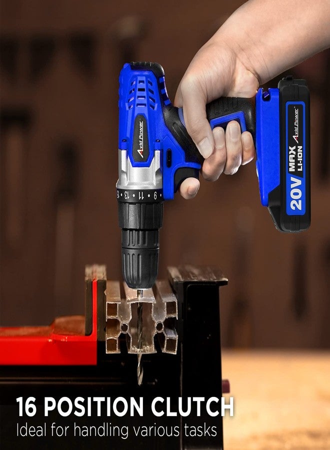 AVID POWER 20V MAX Lithium lon Cordless Drill, Power Drill Set with 3/8 inches Keyless Chuck, Variable Speed, 16 Position and 22pcs Drill Bits - Image 5