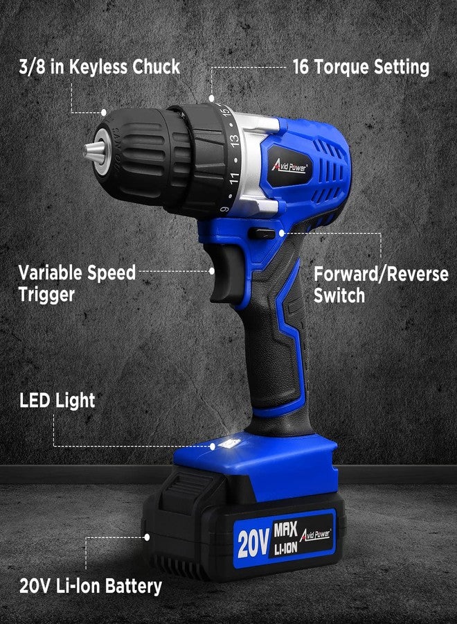 AVID POWER 20V MAX Lithium lon Cordless Drill, Power Drill Set with 3/8 inches Keyless Chuck, Variable Speed, 16 Position and 22pcs Drill Bits - Image 4
