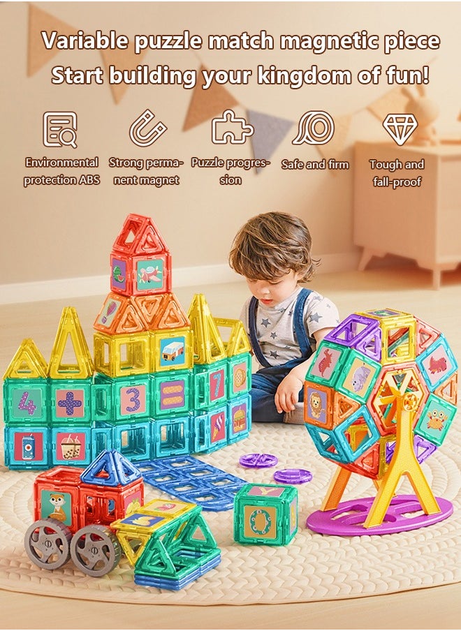 Occuwzz Educational Learning Building Blocks for Kids and Toddlers 60-Piece Construction Magnetic Blocks Toy in Varying Shapes and Colors Set 3D Magnetic Cubes for Kids Stacking Toys Gift for Boys and Girls  - Image 2