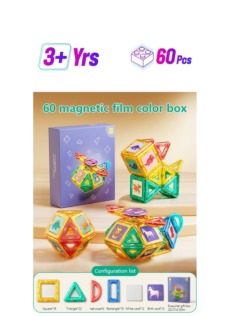Occuwzz Educational Learning Building Blocks for Kids and Toddlers 60-Piece Construction Magnetic Blocks Toy in Varying Shapes and Colors Set 3D Magnetic Cubes for Kids Stacking Toys Gift for Boys and Girls  - Image 1