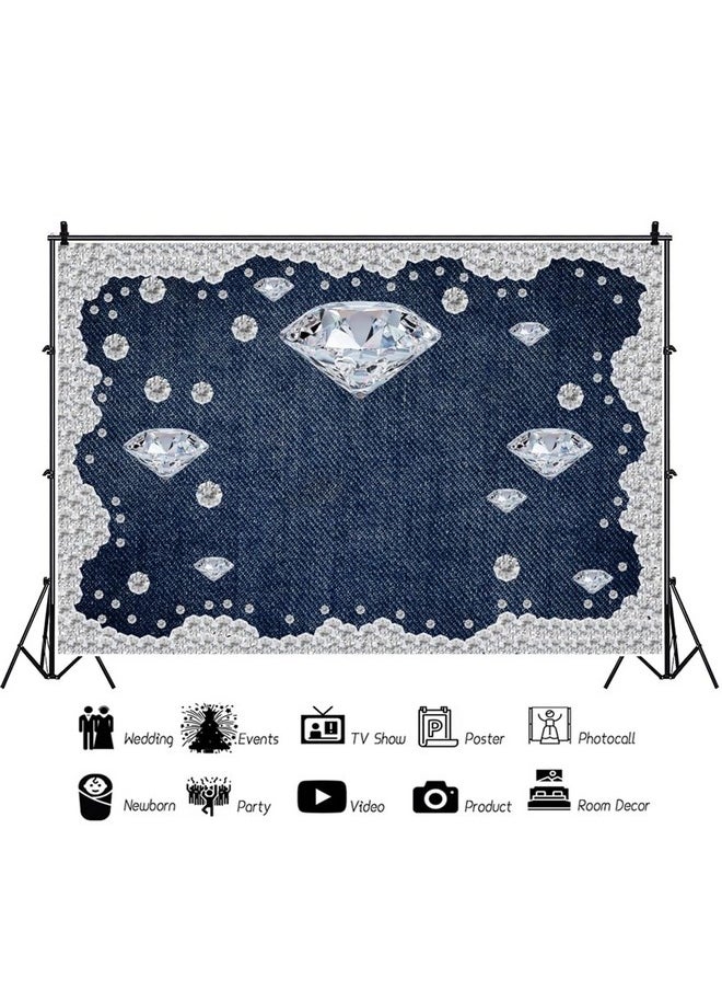 Leowefowa - 7X5Ft Vinyl Denim And Diamond Photo Background Backdrop Blue Jeans Inlaid Rhinestone Background Baby Shower Birthday Party Decorations For Men Women Photoshoot Studio Props - Image 1