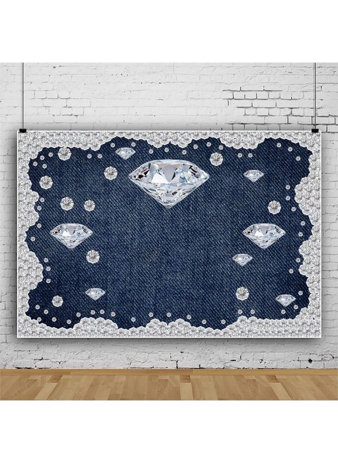 Leowefowa - 7X5Ft Vinyl Denim And Diamond Photo Background Backdrop Blue Jeans Inlaid Rhinestone Background Baby Shower Birthday Party Decorations For Men Women Photoshoot Studio Props - Image 1