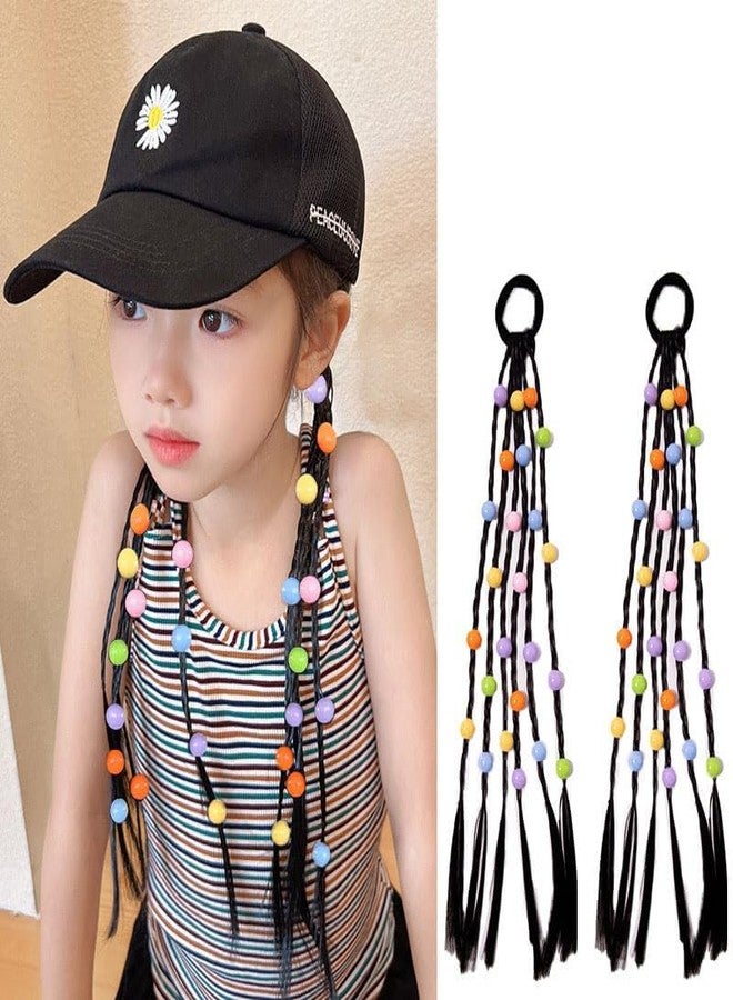 GODFLY Kids Hair Braid Clip Extensions, Colourful Artificial Hair with Beads, Clip On Braided Hair Extensions for Girls, Fancy Dress Party Hair Accessories, Funky Styling for Kids (2 PCS) - Image 1