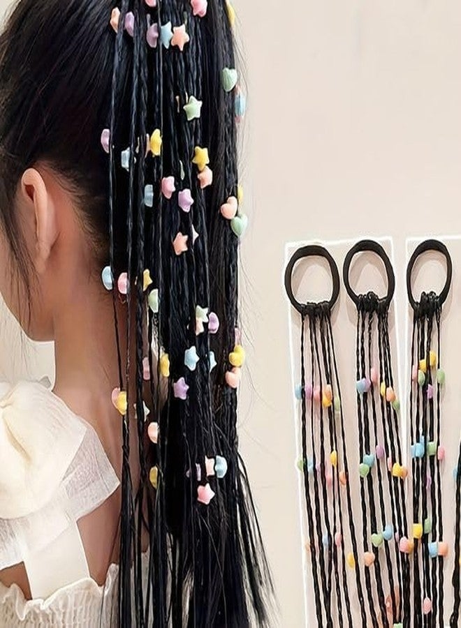 GODFLY Kids Hair Braid Clip Extensions, Colourful Artificial Hair with Beads, Clip On Braided Hair Extensions for Girls, Fancy Dress Party Hair Accessories, Funky Styling for Kids (2 PCS) - Image 2