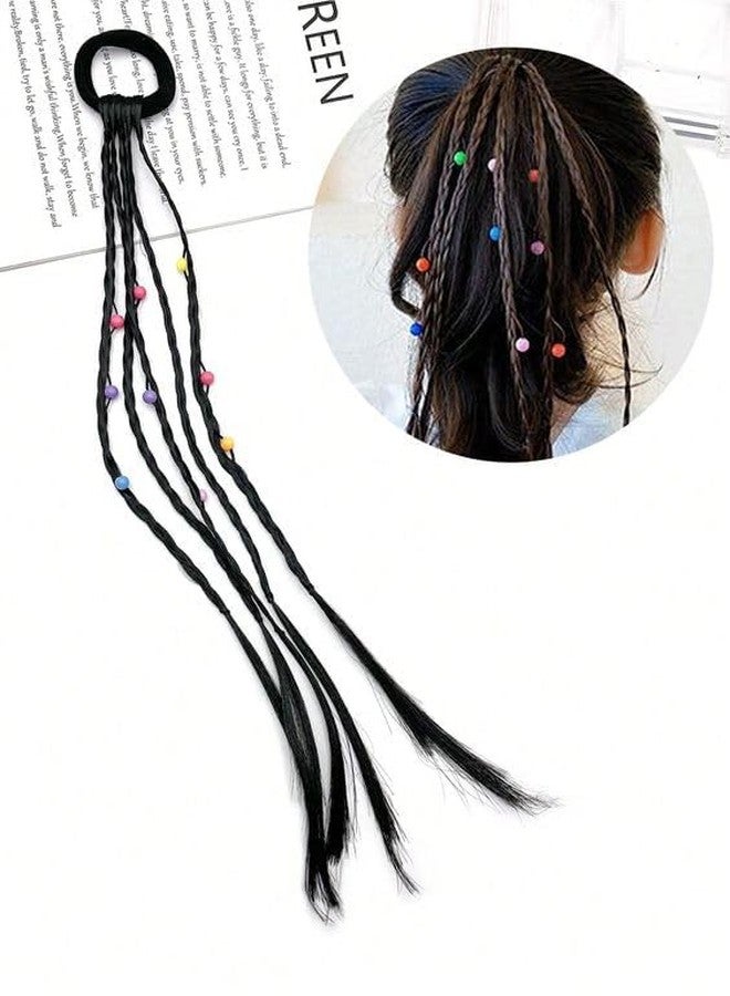 GODFLY Kids Hair Braid Clip Extensions, Colourful Artificial Hair with Beads, Clip On Braided Hair Extensions for Girls, Fancy Dress Party Hair Accessories, Funky Styling for Kids (2 PCS) - Image 5